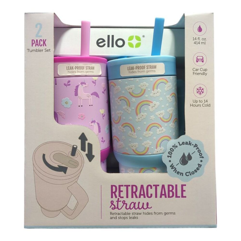 Unicorn/Rainbow - Ello Oasis 14oz Stainless Steel Kids Tumbler with Handle, 100%